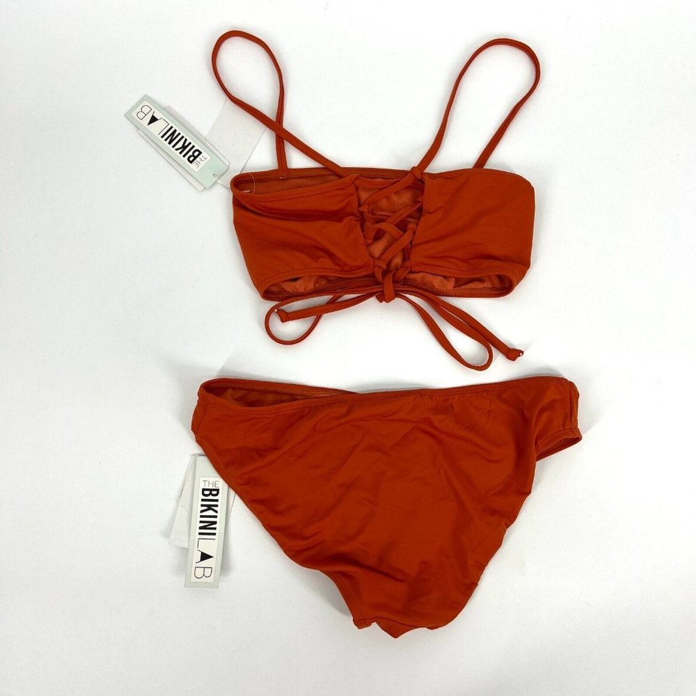 The Bikini Lab Bandeau Bikini Two Piece Set Orange Strappy NWT - Picture 9 of 12